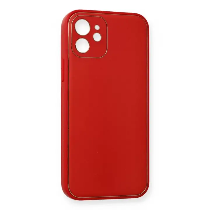 Newface Apple iPhone 12 Mini Kılıf Coco Deri Silikon Kapak - Kırmızı