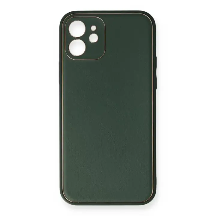 Newface Apple iPhone 12 Mini Kılıf Coco Deri Silikon Kapak - Yeşil