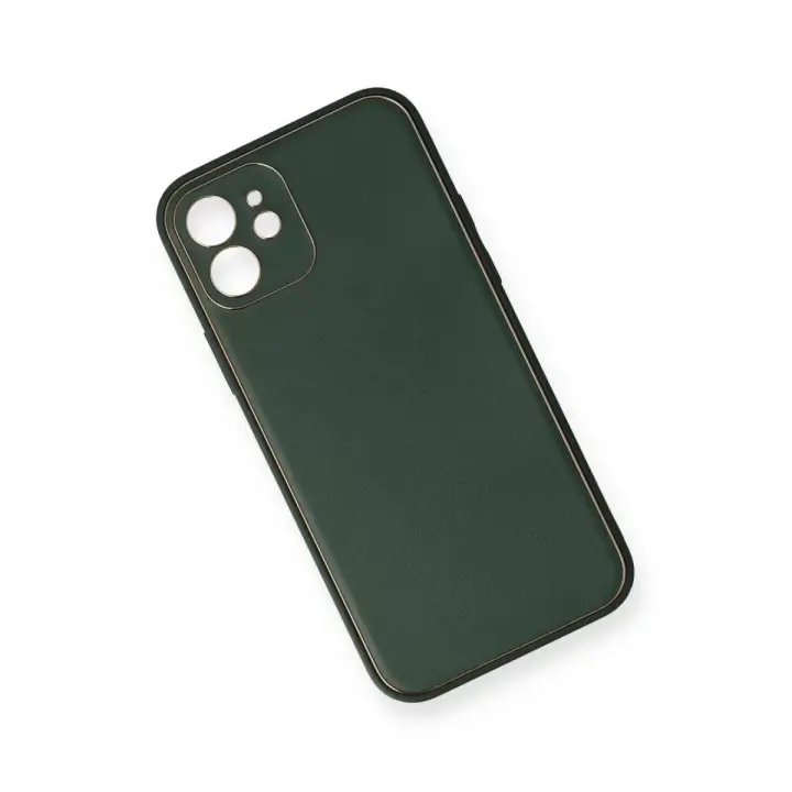 Newface Apple iPhone 12 Mini Kılıf Coco Deri Silikon Kapak - Yeşil