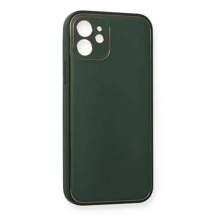 Newface Apple iPhone 12 Mini Kılıf Coco Deri Silikon Kapak - Yeşil