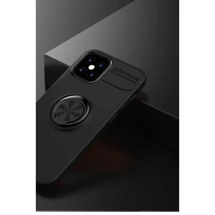Newface Apple iPhone 12 Mini Kılıf Range Yüzüklü Silikon - Siyah