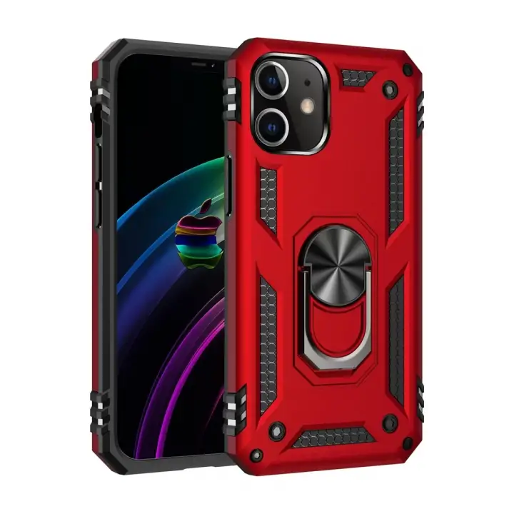 Newface iPhone 12 Mini Kılıf Sofya Yüzüklü Silikon Kapak - Kırmızı