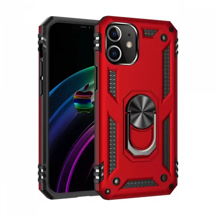 Newface Apple iPhone 12 Mini Kılıf Sofya Yüzüklü Silikon Kapak - Kırmızı
