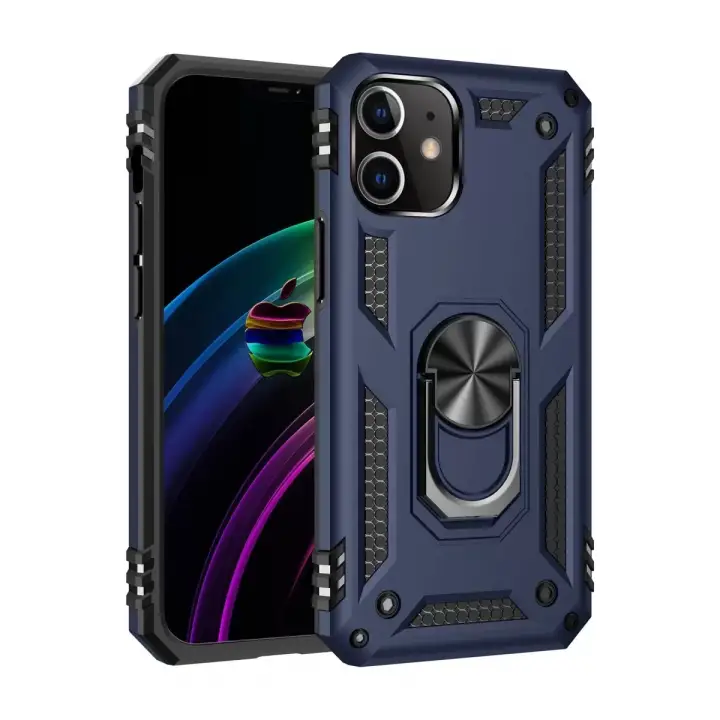 Newface Apple iPhone 12 Mini Kılıf Sofya Yüzüklü Silikon Kapak - Lacivert