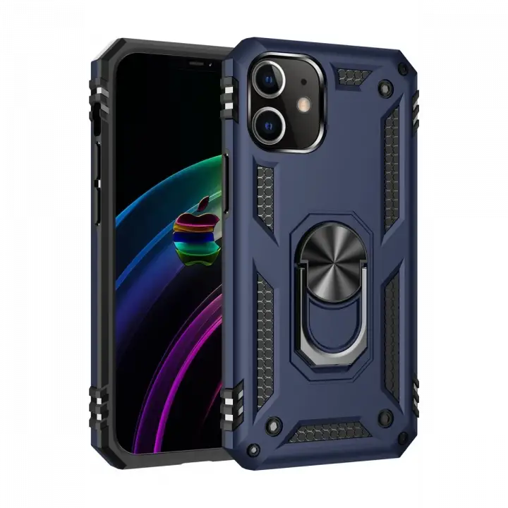 Newface iPhone 12 Mini Kılıf Sofya Yüzüklü Silikon Kapak - Lacivert