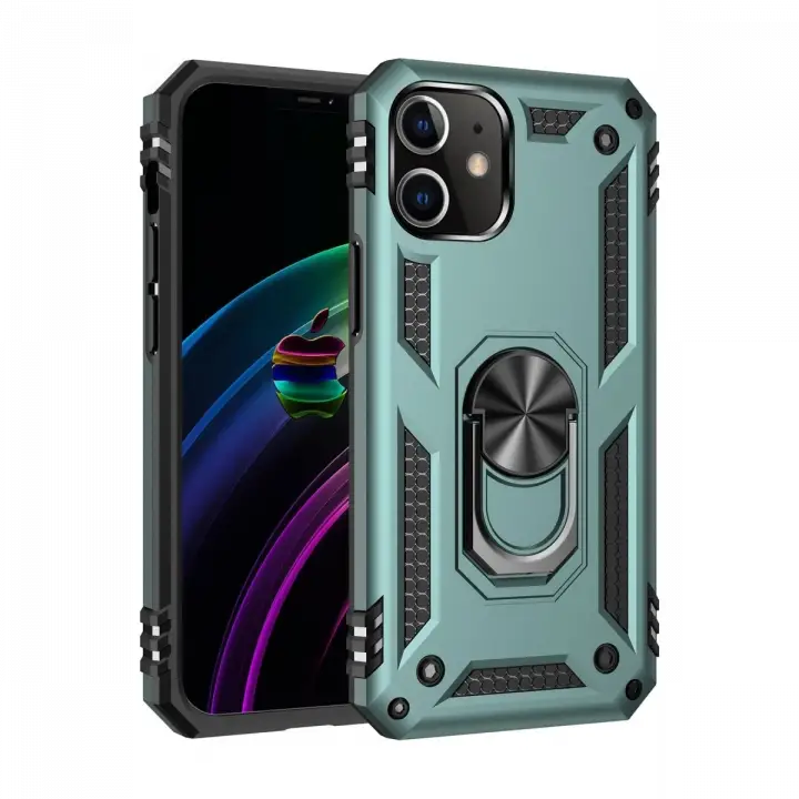 Newface iPhone 12 Mini Kılıf Sofya Yüzüklü Silikon Kapak - Yeşil