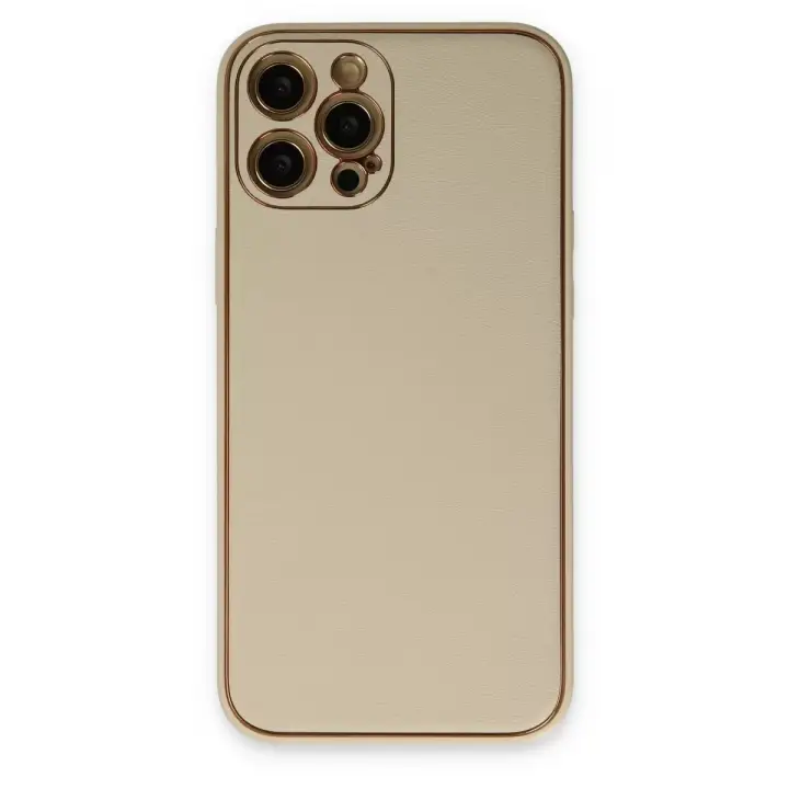 Newface Apple iPhone 12 Pro Kılıf Coco Deri Silikon Kapak - Gold