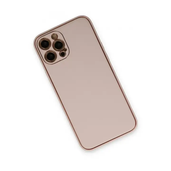 Newface Apple iPhone 12 Pro Kılıf Coco Deri Silikon Kapak - Pudra
