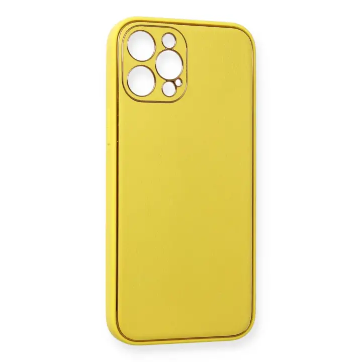 Newface iPhone 12 Pro Kılıf Coco Deri Silikon Kapak - Sarı