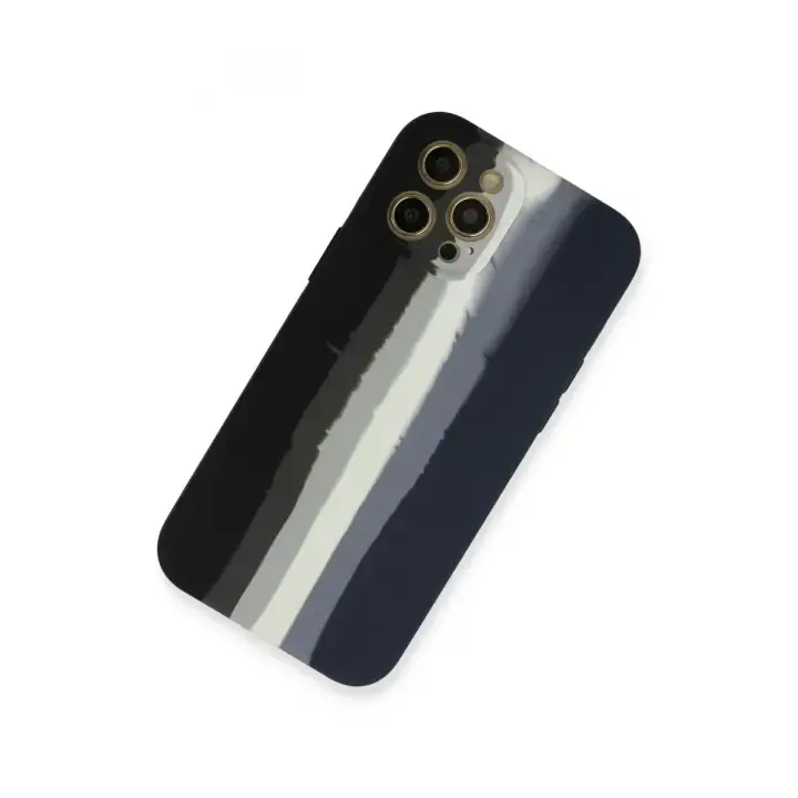 Newface Apple iPhone 12 Pro Kılıf Ebruli Lansman Silikon - Siyah-Lacivert