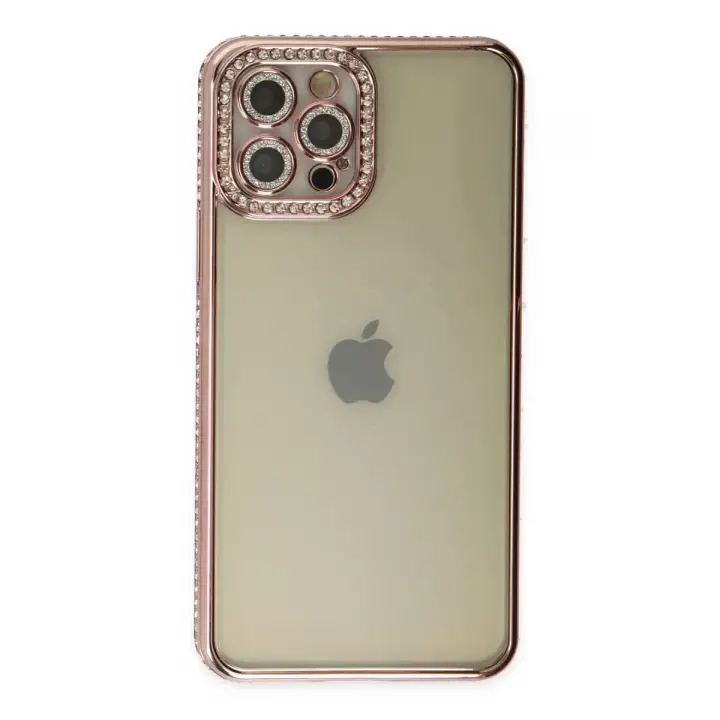 Newface iPhone 12 Pro Kılıf Joke Taşlı Silikon - Pembe