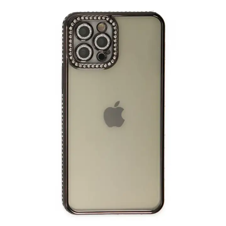 Newface iPhone 12 Pro Kılıf Joke Taşlı Silikon - Siyah