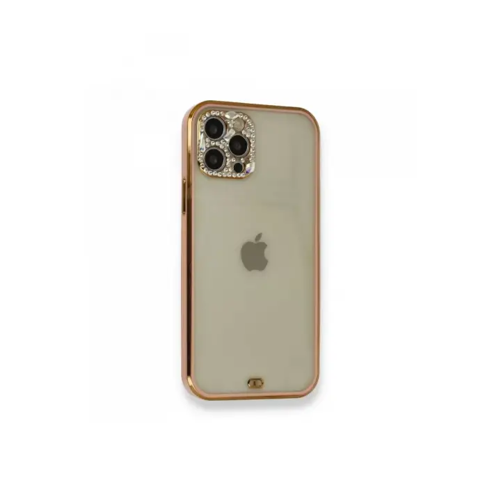 Newface iPhone 12 Pro Kılıf Liva Taşlı Silikon - Pembe