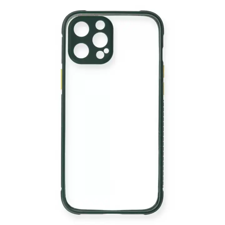Newface Apple iPhone 12 Pro Kılıf Miami Şeffaf Silikon - Koyu Yeşil