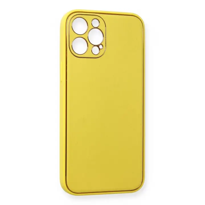 Newface Apple iPhone 12 Pro Max Kılıf Coco Deri Silikon Kapak - Sarı