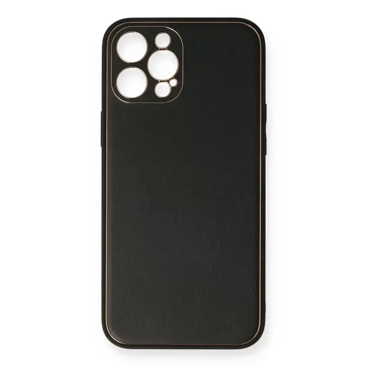 Newface Apple iPhone 12 Pro Max Kılıf Coco Deri Silikon Kapak - Siyah
