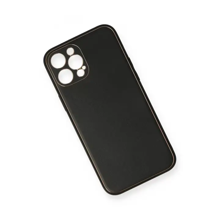 Newface Apple iPhone 12 Pro Max Kılıf Coco Deri Silikon Kapak - Siyah