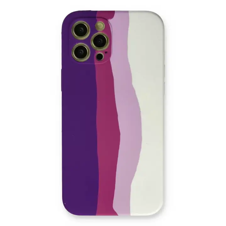 Newface Apple iPhone 12 Pro Max Kılıf Ebruli Lansman Silikon - Mor-Beyaz