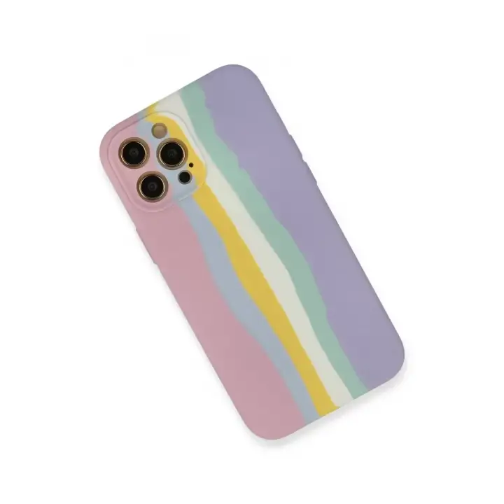 Newface Apple iPhone 12 Pro Max Kılıf Ebruli Lansman Silikon - Pembe-Lila