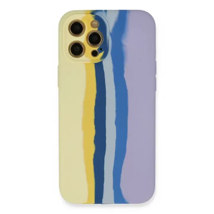 Newface Apple iPhone 12 Pro Max Kılıf Ebruli Lansman Silikon - Sarı-Lila