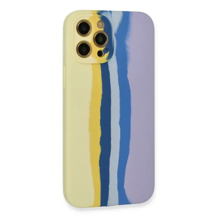Newface iPhone 12 Pro Max Kılıf Ebruli Lansman Silikon - Sarı-Lila