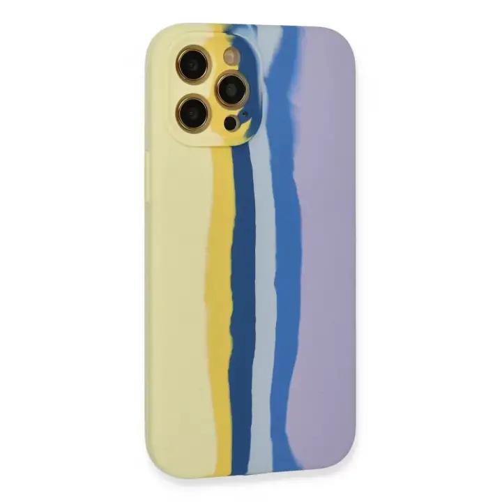 Newface Apple iPhone 12 Pro Max Kılıf Ebruli Lansman Silikon - Sarı-Lila