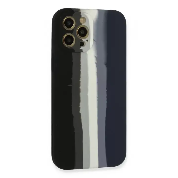 Newface Apple iPhone 12 Pro Max Kılıf Ebruli Lansman Silikon - Siyah-Lacivert