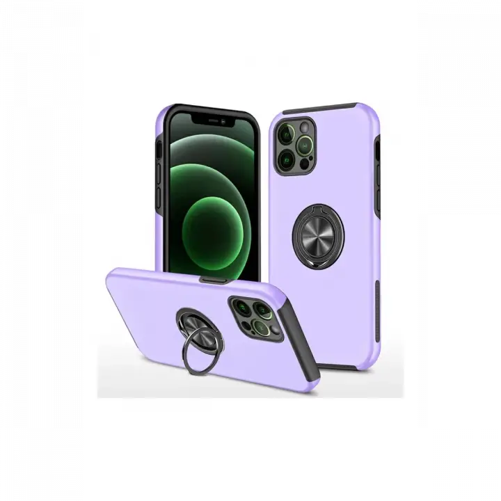 Newface iPhone 12 Pro Max Kılıf Elit Yüzüklü Kapak - Mor
