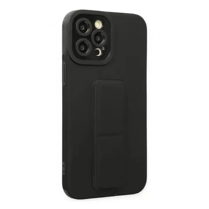 Newface Apple iPhone 12 Pro Max Kılıf Mega Standlı Silikon - Siyah