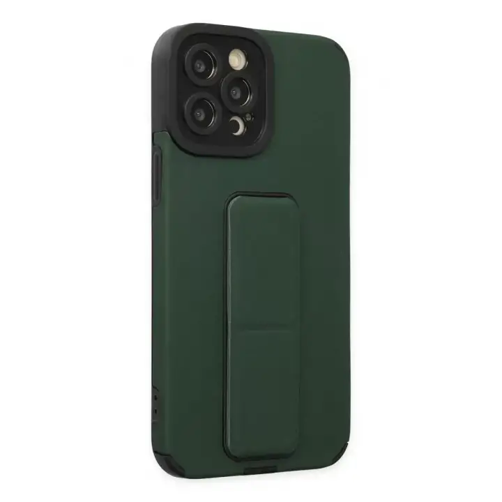 Newface Apple iPhone 12 Pro Max Kılıf Mega Standlı Silikon - Yeşil