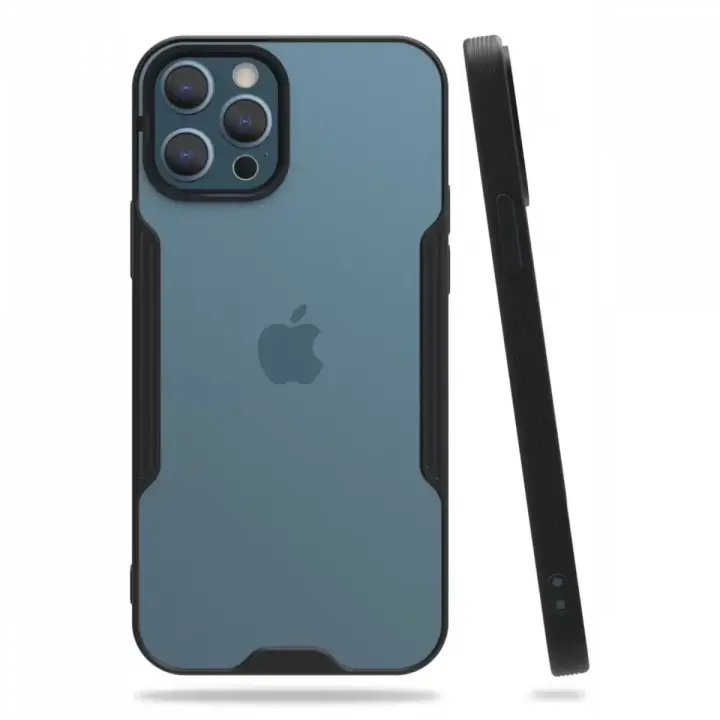 Newface Apple iPhone 12 Pro Max Kılıf Platin Silikon - Siyah