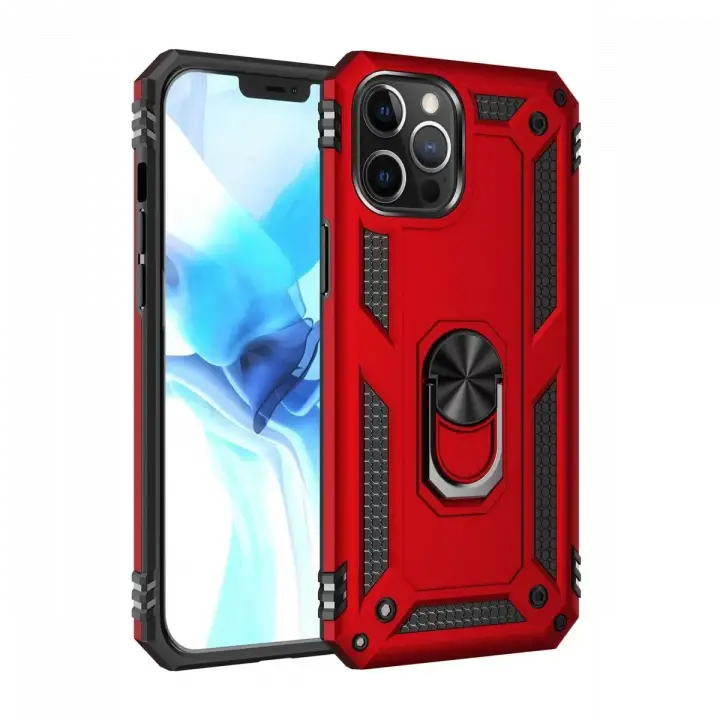 Newface iPhone 12 Pro Max Kılıf Sofya Yüzüklü Silikon Kapak - Kırmızı