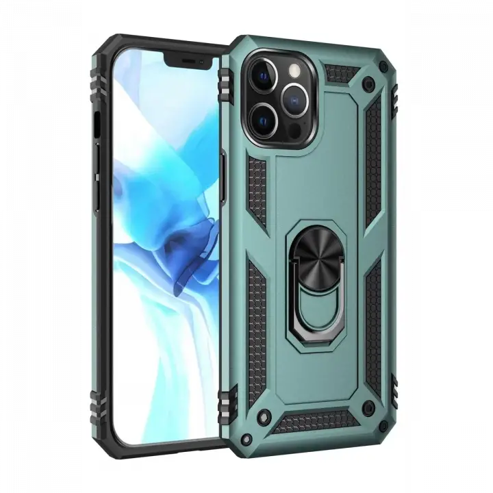 Newface iPhone 12 Pro Max Kılıf Sofya Yüzüklü Silikon Kapak - Yeşil