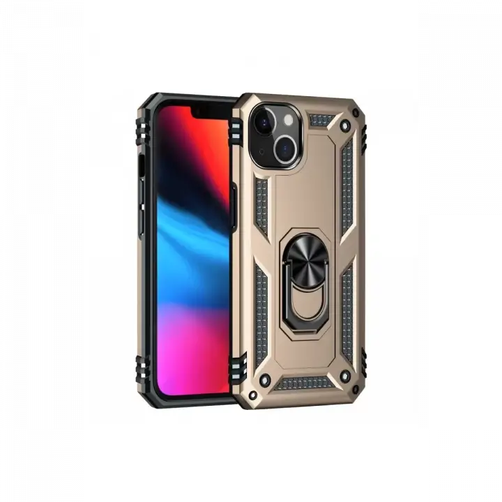 Newface Apple iPhone 13 Kılıf Sofya Yüzüklü Silikon Kapak - Gold
