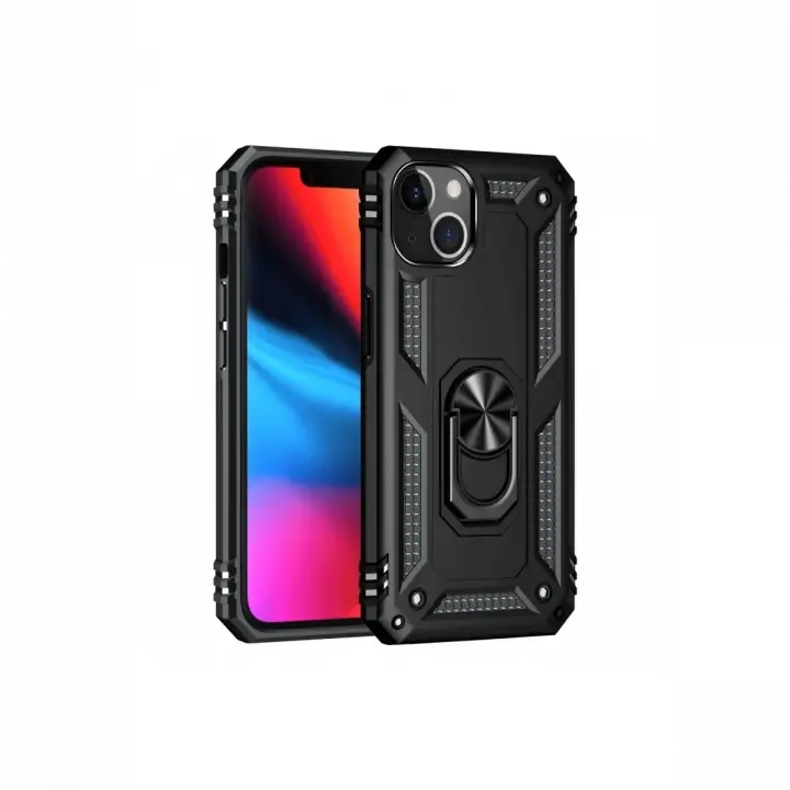 Newface iPhone 13 Kılıf Sofya Yüzüklü Silikon Kapak - Siyah