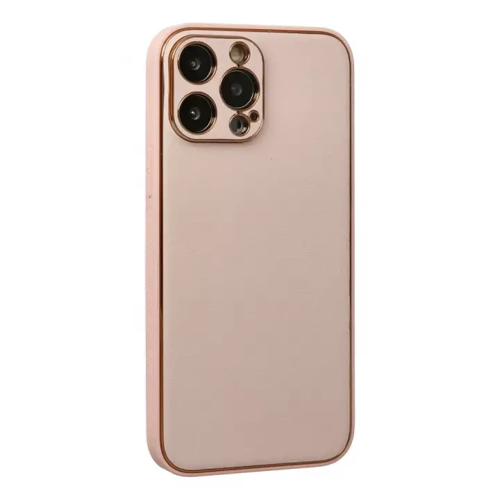 Newface Apple iPhone 13 Pro Kılıf Coco Deri Silikon Kapak - Pudra
