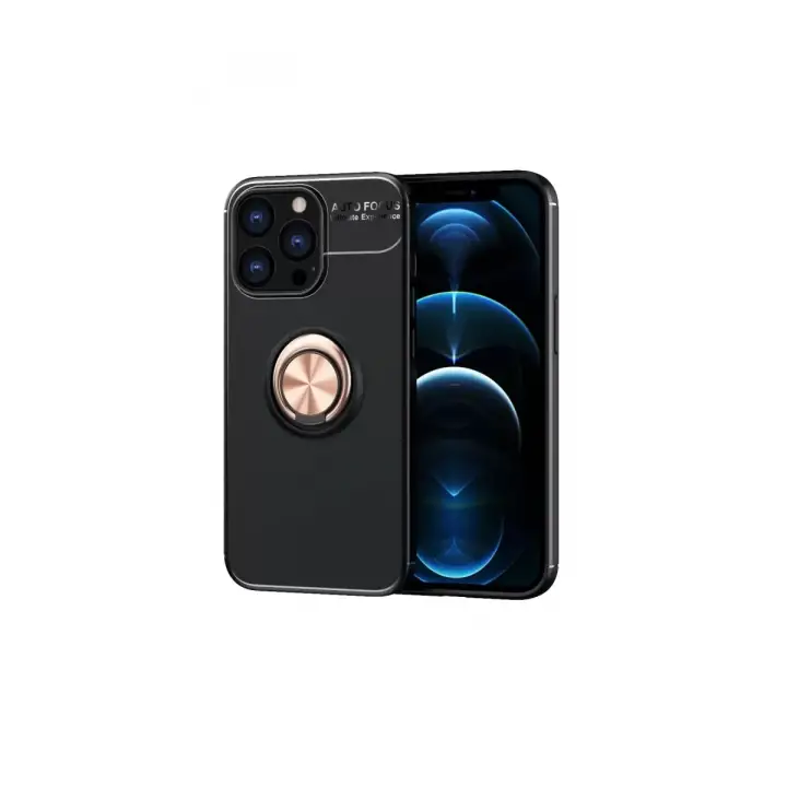 Newface Apple iPhone 13 Pro Kılıf Range Yüzüklü Silikon - Siyah-Gold