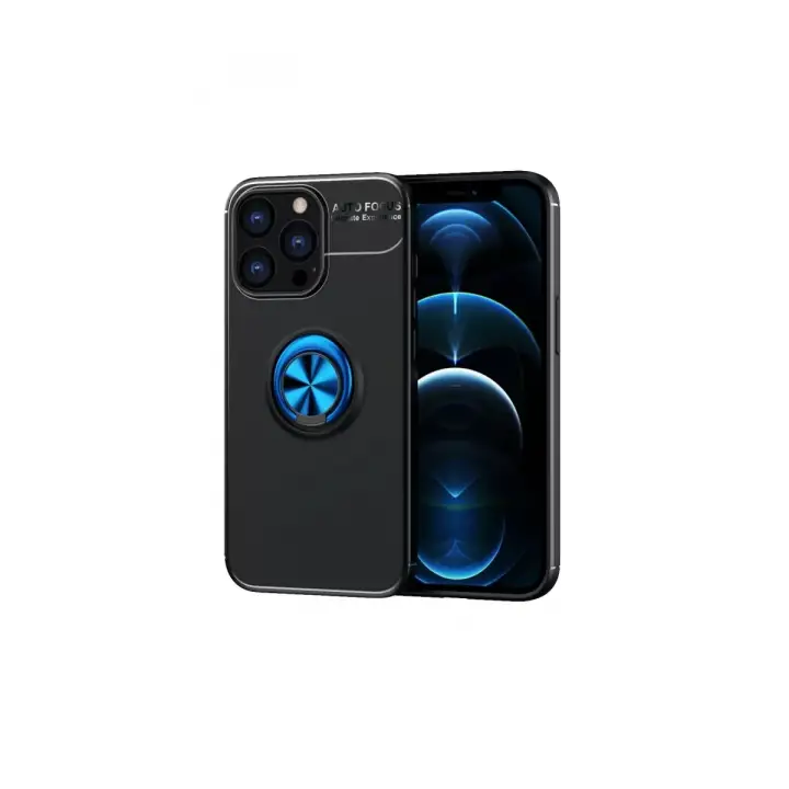 Newface iPhone 13 Pro Kılıf Range Yüzüklü Silikon - Siyah-Mavi