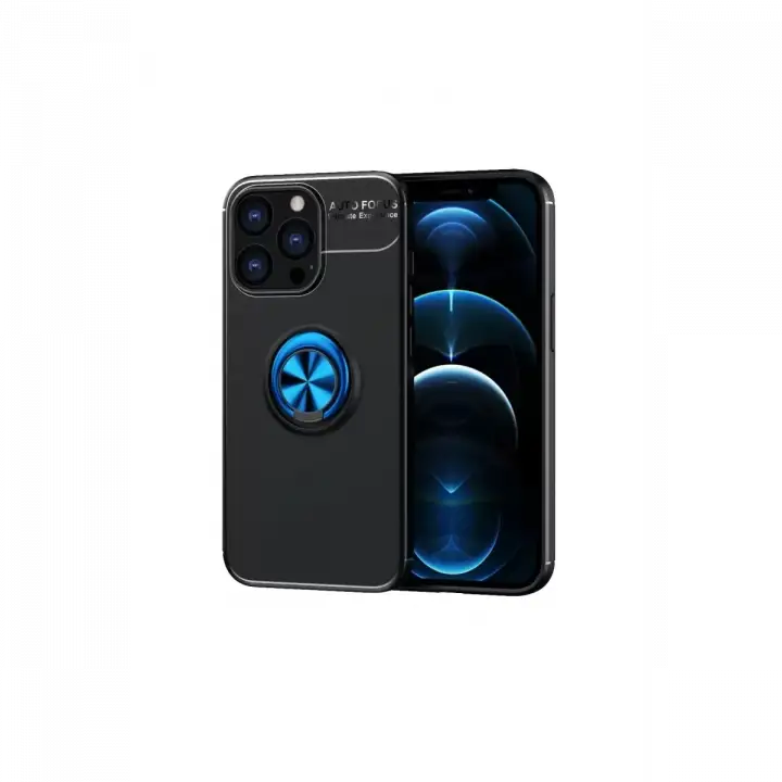 Newface Apple iPhone 13 Pro Kılıf Range Yüzüklü Silikon - Siyah-Mavi