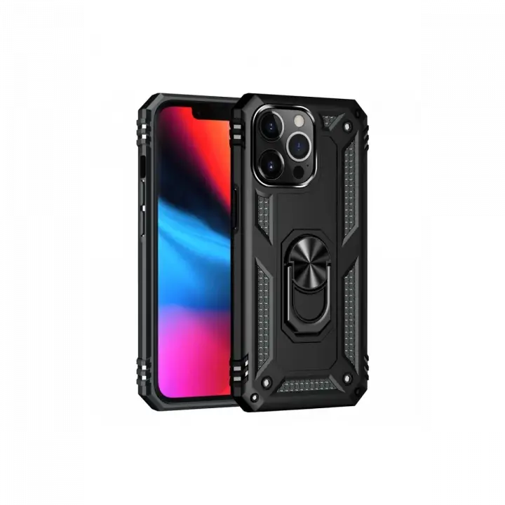 Newface iPhone 13 Pro Kılıf Sofya Yüzüklü Silikon Kapak - Siyah
