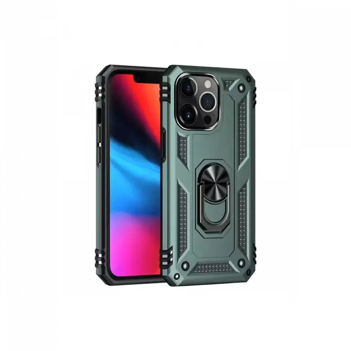 Newface Apple iPhone 13 Pro Kılıf Sofya Yüzüklü Silikon Kapak - Yeşil