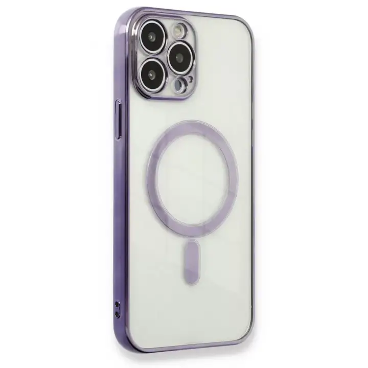 Newface Apple iPhone 13 Pro Max Kılıf Magneticsafe Lazer Silikon - Mor