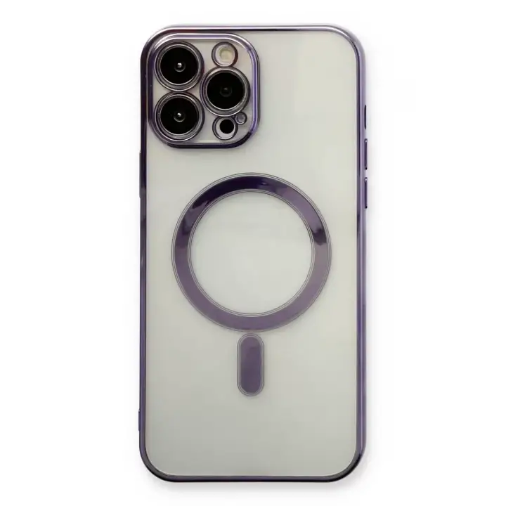 Newface Apple iPhone 13 Pro Max Kılıf Magneticsafe Lazer Silikon - Mor
