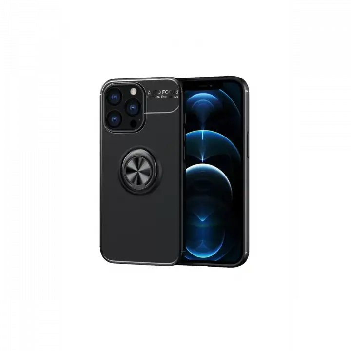 Newface iPhone 13 Pro Max Kılıf Range Yüzüklü Silikon - Siyah