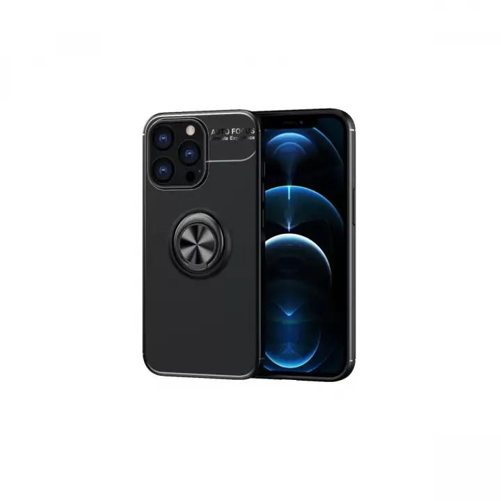 Newface iPhone 13 Pro Max Kılıf Range Yüzüklü Silikon - Siyah