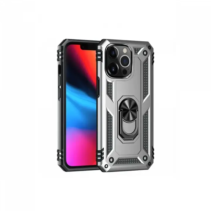 Newface iPhone 13 Pro Max Kılıf Sofya Yüzüklü Silikon Kapak - Gümüş