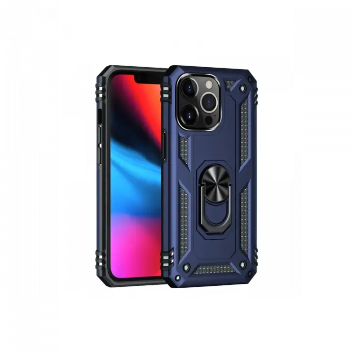 Newface iPhone 13 Pro Max Kılıf Sofya Yüzüklü Silikon Kapak - Lacivert