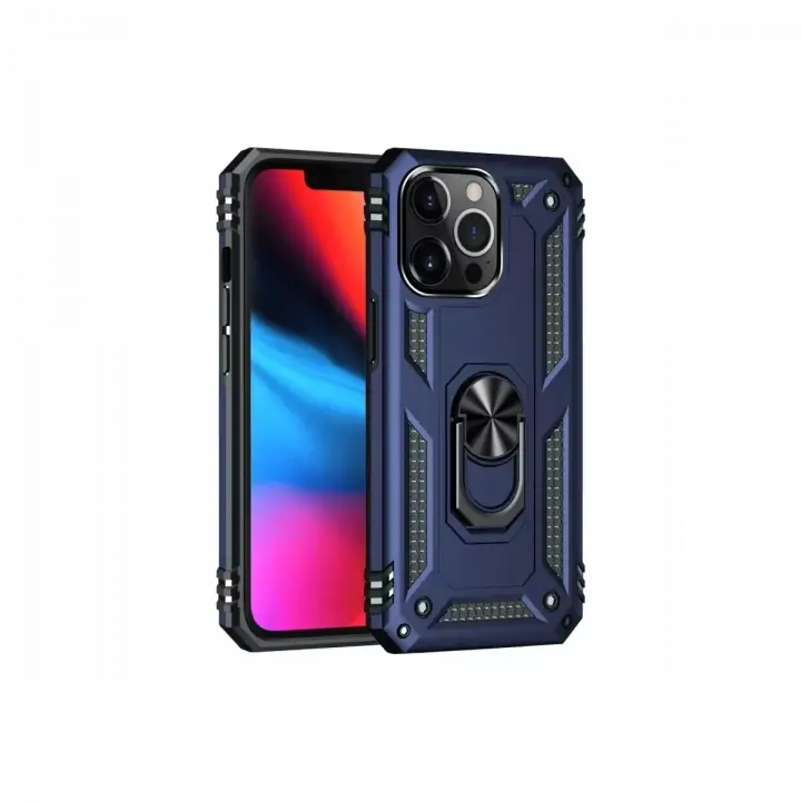 Newface Apple iPhone 13 Pro Max Kılıf Sofya Yüzüklü Silikon Kapak - Lacivert