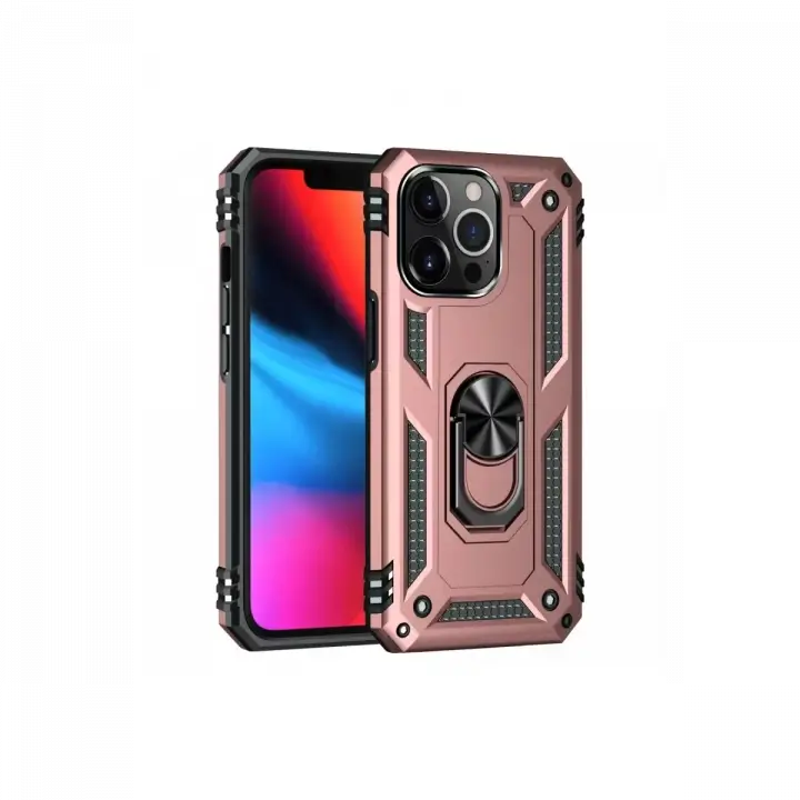 Newface Apple iPhone 13 Pro Max Kılıf Sofya Yüzüklü Silikon Kapak - Rose