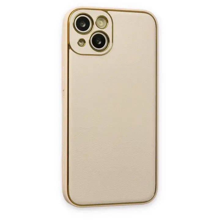 Newface iPhone 14 Plus Kılıf Coco Deri Silikon Kapak - Gold